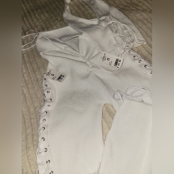 White Lace-Up Ribbed Set S/M - Picture 2 of 8